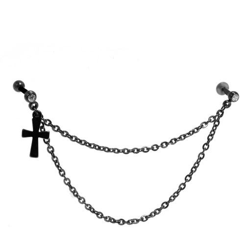 Surgical Steel Black PVD Coated Cartilage Chain Earring (PFBHT77-60)