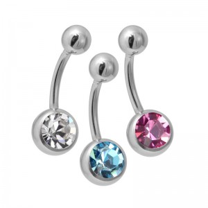 Surgical Steel Single Jewelled Navel Bars (PF80)