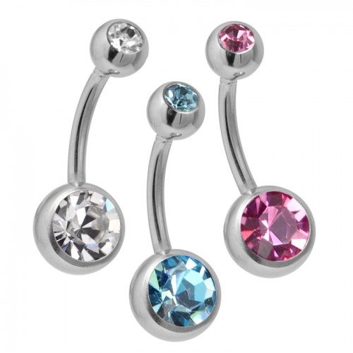 Surgical Steel Double Jewelled Navel Bars (PF88) 