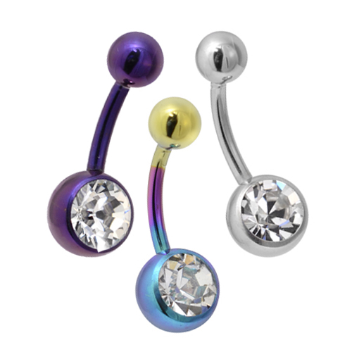 Coloured Titanium Single Jewelled Navel Bars (T80)