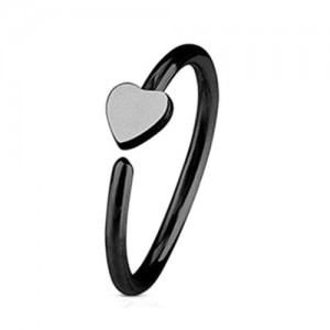 Black PVD Coated Steel Nose Ring Fixed Heart (NR270B)