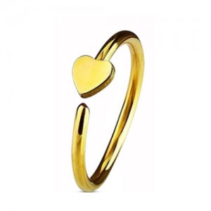 Gold PVD Coated Steel Nose Ring Fixed Heart (NR270G)