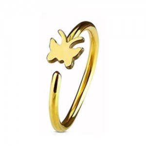 Gold PVD Coated Steel Nose Ring Fixed Butterfly (NR271G)