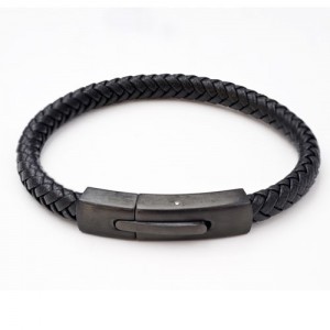 Inspirit Black Leather And Steel Bracelet (ISB1093-B)