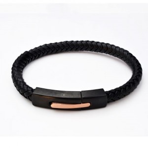 Inspirit Black Leather And Steel Bracelet (ISB1093-RG)