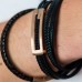 Inspirit Black Leather And Rose Gold Bracelet (ISB1099-RG)