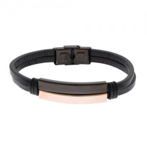 Inspirit Rose Gold Steel Leather Bracelet (ISB1100-RG)