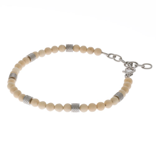 Inspirit Steel Vegetal Ivory Bead Bracelet (TSB775-3)