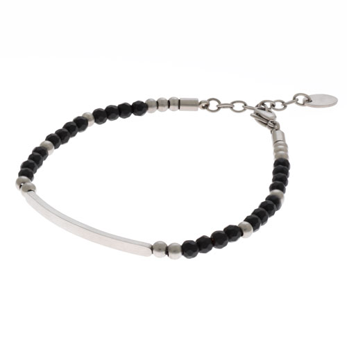 Inspirit Steel Matt Onyx Bead ID Bracelet (TSB781)