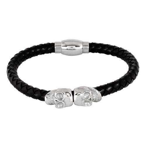 Inspirit Leather And Steel Skull Bracelet (ISB-N156)