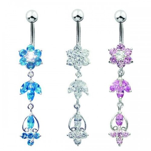 Sterling Silver Flower Navel Bar (SB11)