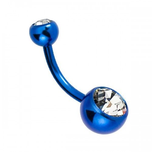 Coloured Titanium Double Jewelled Navel Bar (T88)