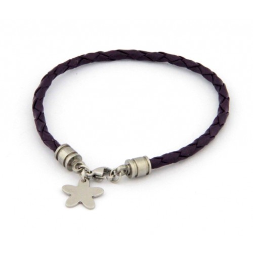 Leather & Stainless Steel Flower Bracelet (LSB047)