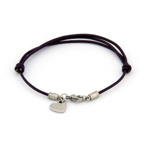 Leather & Stainless Steel Solid Heart Bracelet (LSB43)