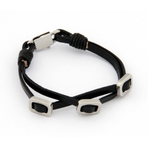 Leather & Stainless Steel Multistrap Bracelet (LSB034)