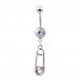 Steel & Rhodium Plated Safety Pin Navel Bar (BBJ1839)