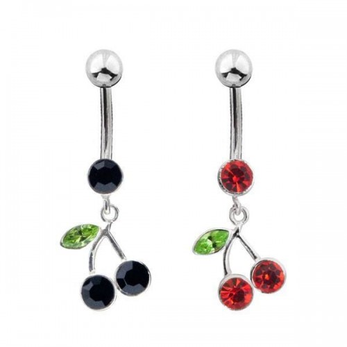 Sterling Silver Cherry Navel Bar (SB76)