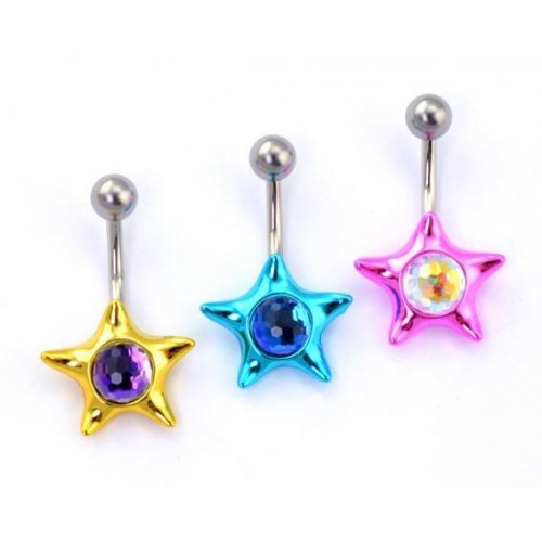 Pack of 3 Aluminium Plated Star Navel Bars (AL100) 