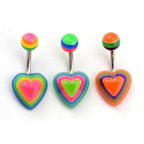 Pack of 5 UV Heart Navel Bars (UVLHT80)