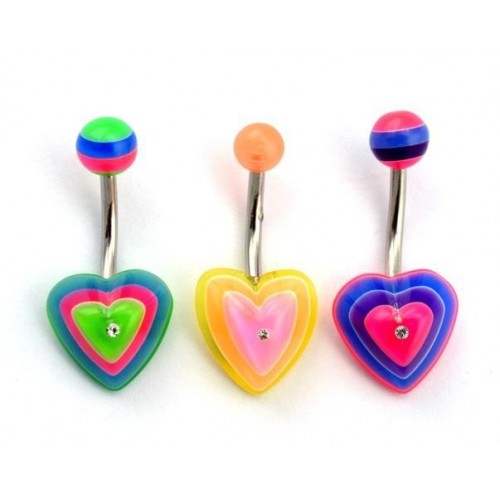 Pack of 5 UV Jewelled Heart Navel Bars (UVLJHT80) 