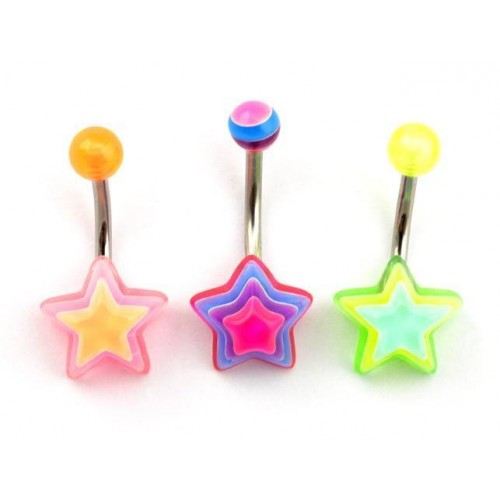 Pack of 5 UV Star Navel Bars (UVLST80)