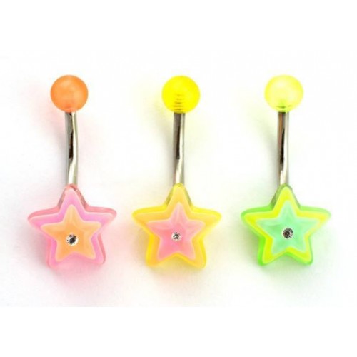 Pack of 5 UV Jewelled Star Navel Bars (UVLJST80)