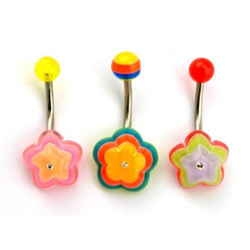 Pack of 5 UV Jewelled Flower Navel Bars (UVLJFT80)