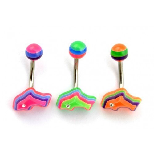 Pack of 5 UV Jewelled Dolphin Navel Bars (UVLJDT80)