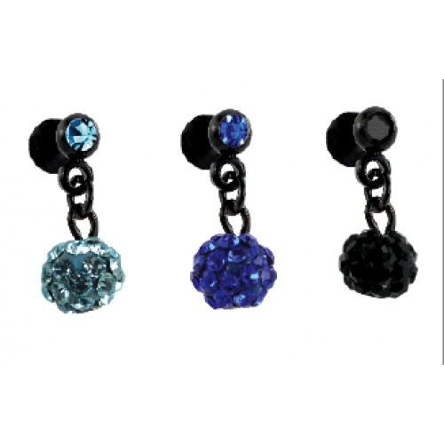 Jewelled Black Tragus Bars (PFBJB722-8)