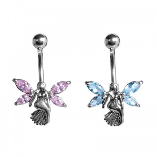 Rhodium & Steel Fairy Navel Bar (BBJ2214)