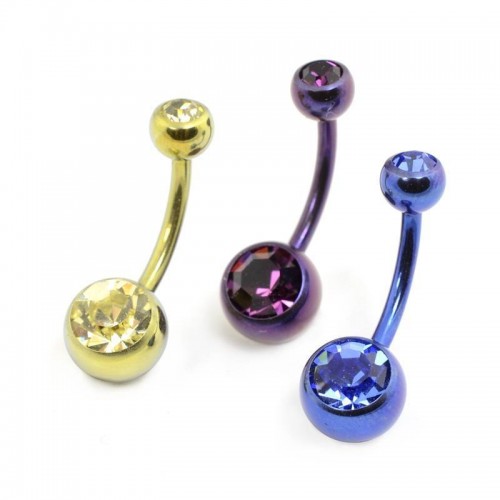 Matching Stone Titanium Double Jewelled Navel Bar (TMS88)