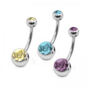 High Polish Titanium Double Jewelled Navel Bar (T88HP)