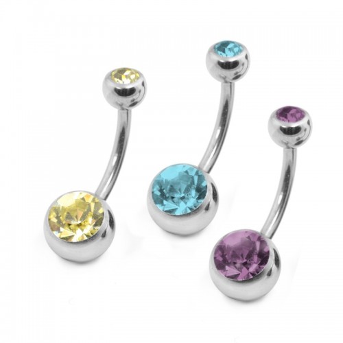 High Polish Titanium Double Jewelled Navel Bar (T88HP)