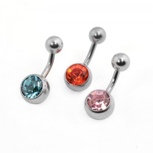 High Polish Titanium Single Jewelled Navel Bars (T80HP)