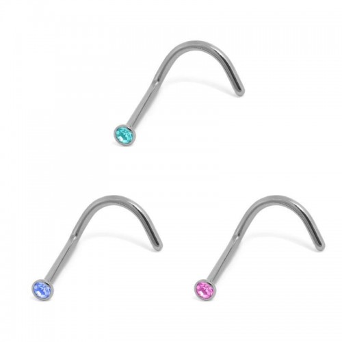 High Polish Titanium Curved Jewelled Nose Stud (TNSJ-1HP)