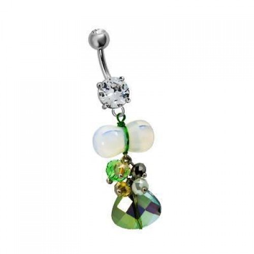 316L Surgical Steel & Crystal Glass Navel Bar (BBJ864)