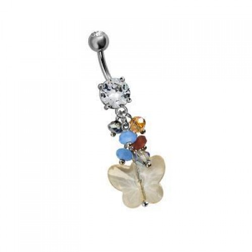 316L Surgical Steel & Crystal Glass Navel Bar (BBJ853)